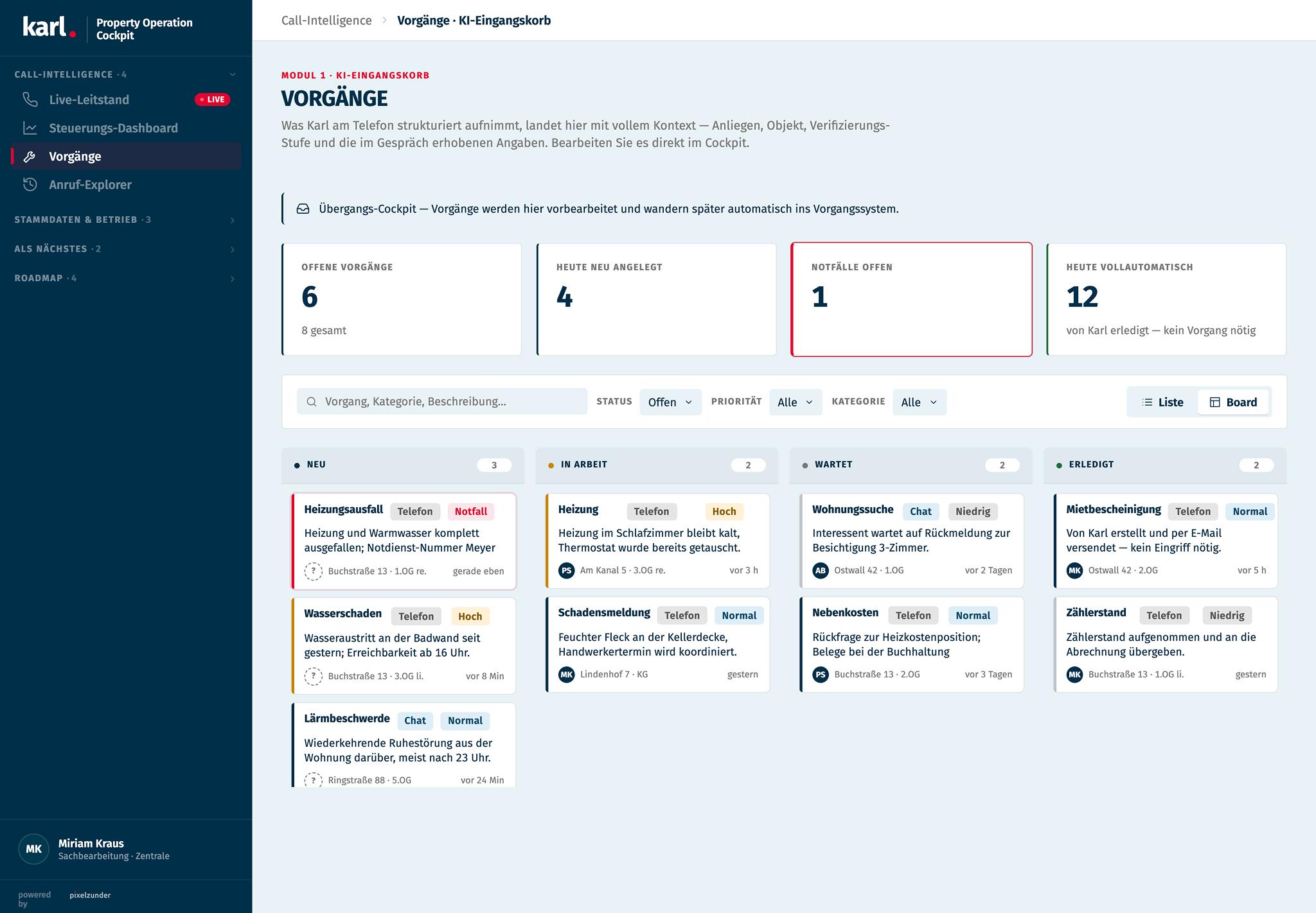 Karl – Vorgänge Eingangskorb Screenshot
