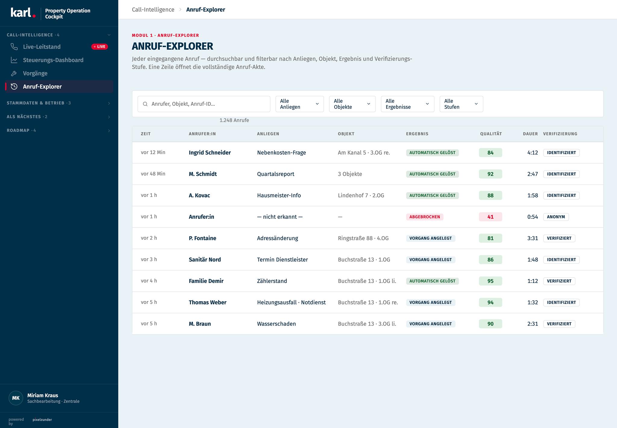 Karl – Anruf Explorer Screenshot