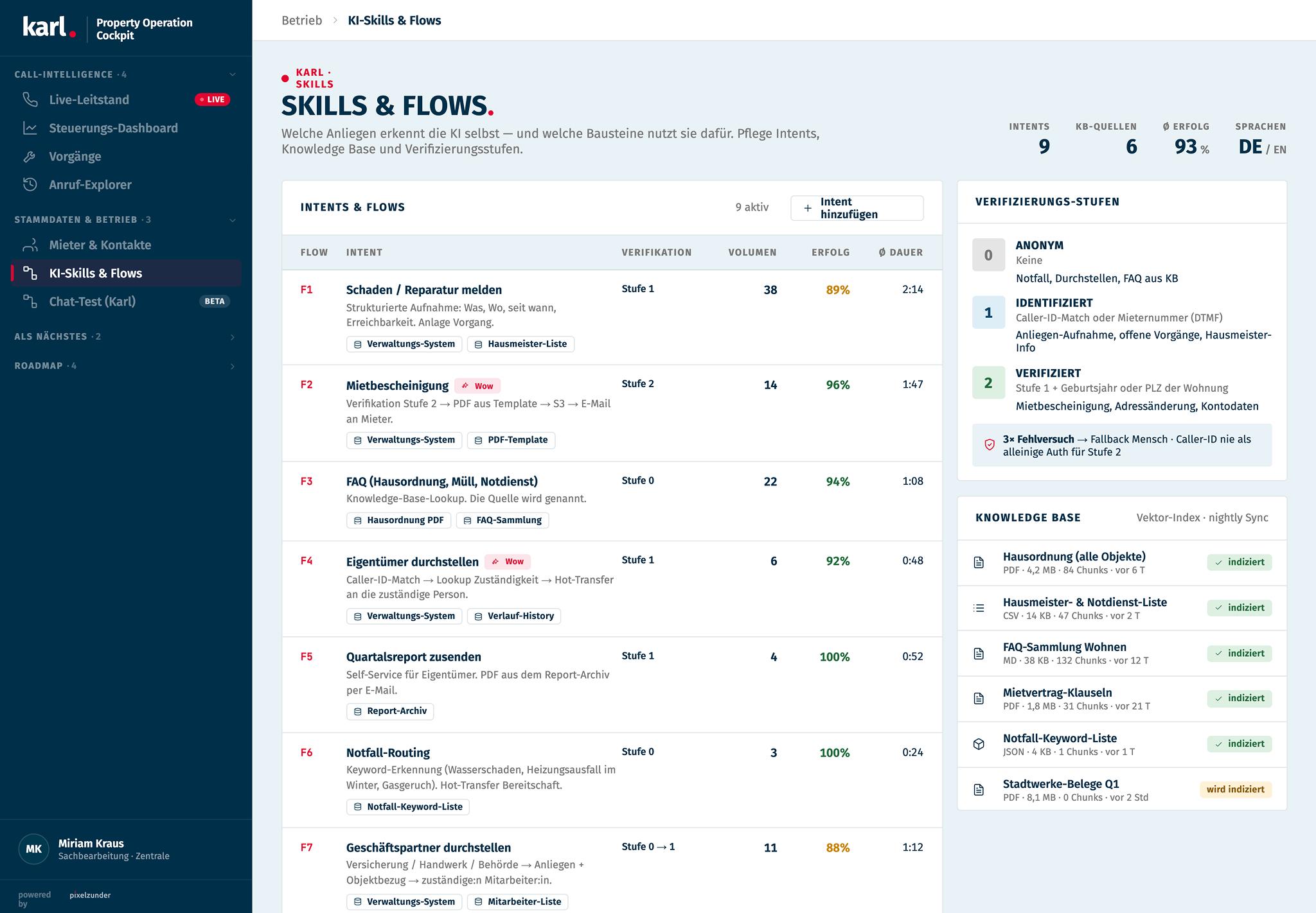 Karl – KI Skills Flows Screenshot