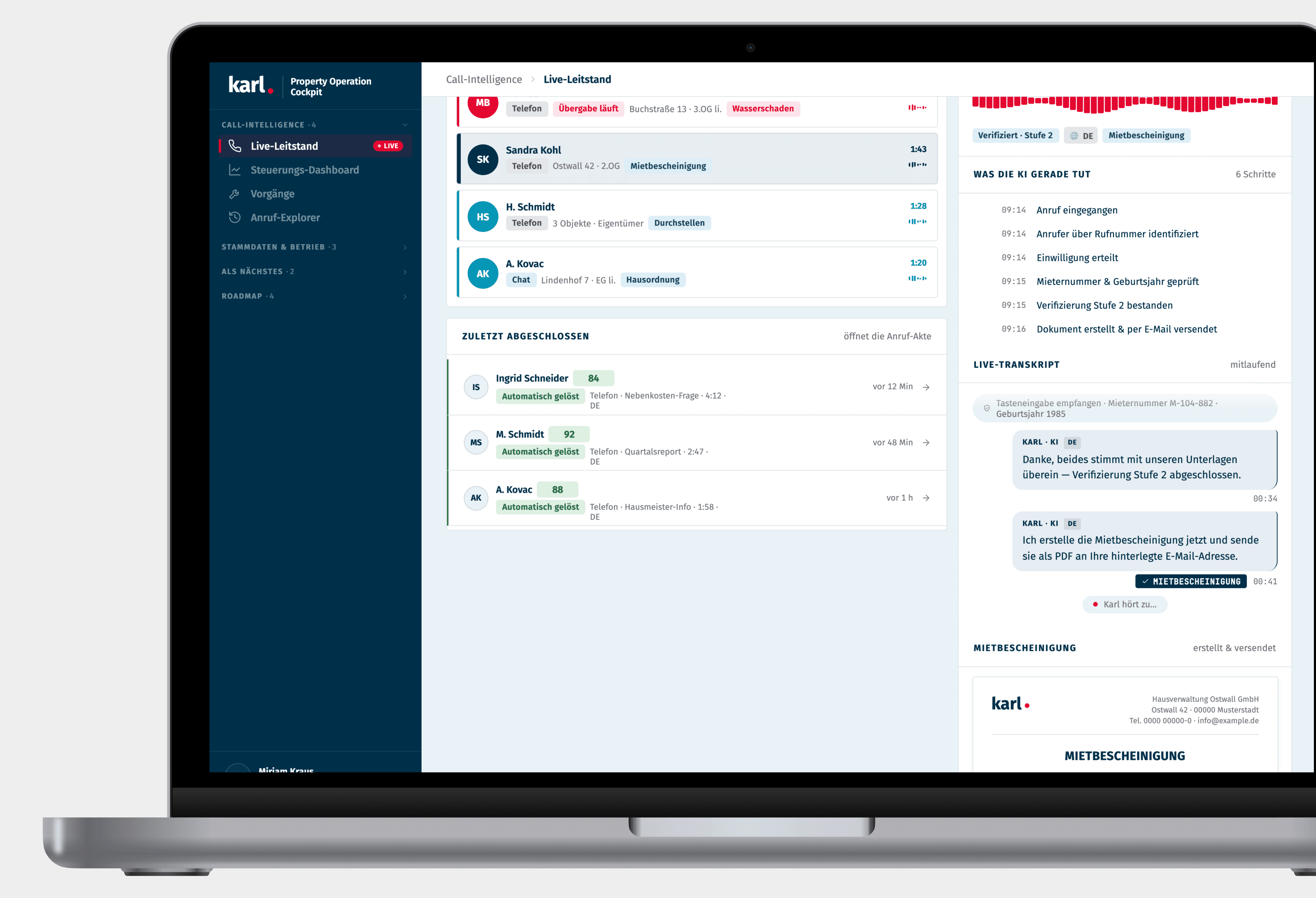 Karl – Mietbescheinigung Screenshot